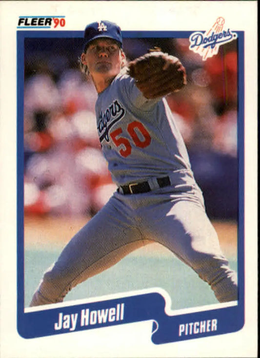 1990 Fleer #400 Jay Howell in mid-throwing motion, Los Angeles Dodgers baseball card