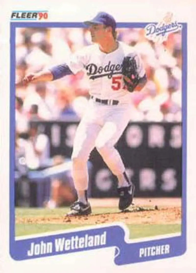 1990 Fleer #411 John Wetteland Los Angeles Dodgers baseball card in white uniform