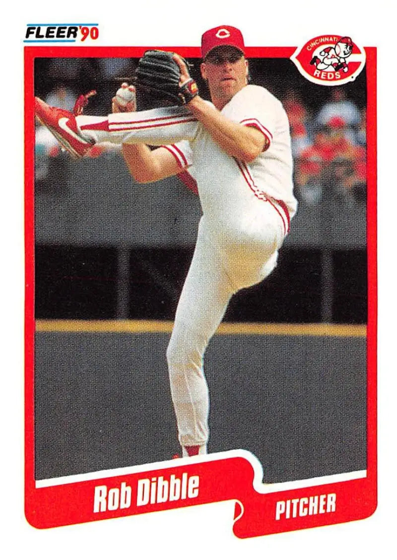 Baseball card of Rob Dibble, Cincinnati Reds pitcher in mid-delivery action