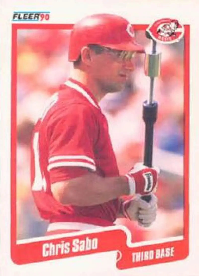 1990 Fleer #433 Chris Sabo Reds Baseball Card featuring Cincinnati Reds player with bat