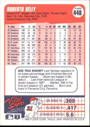1990 Fleer #446 Roberto Kelly NM-MT Yankees - Trading Card