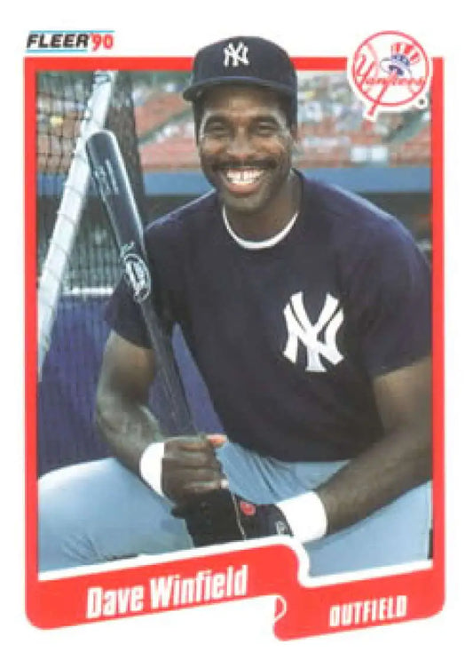 Dave Winfield New York Yankees baseball card featuring player in navy uniform with bat