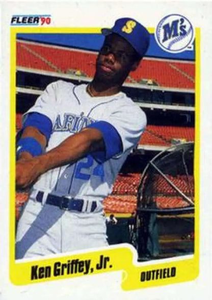 1990 Fleer Ken Griffey Jr. baseball card featuring Seattle Mariners outfielder in uniform