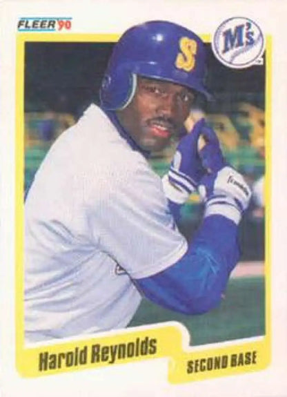 Seattle Mariners Baseball card of Harold Reynolds in batting stance with blue helmet