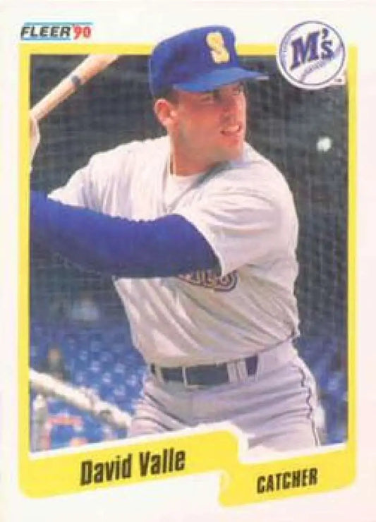 1990 Fleer Dave Valle Seattle Mariners Baseball Card in batting stance