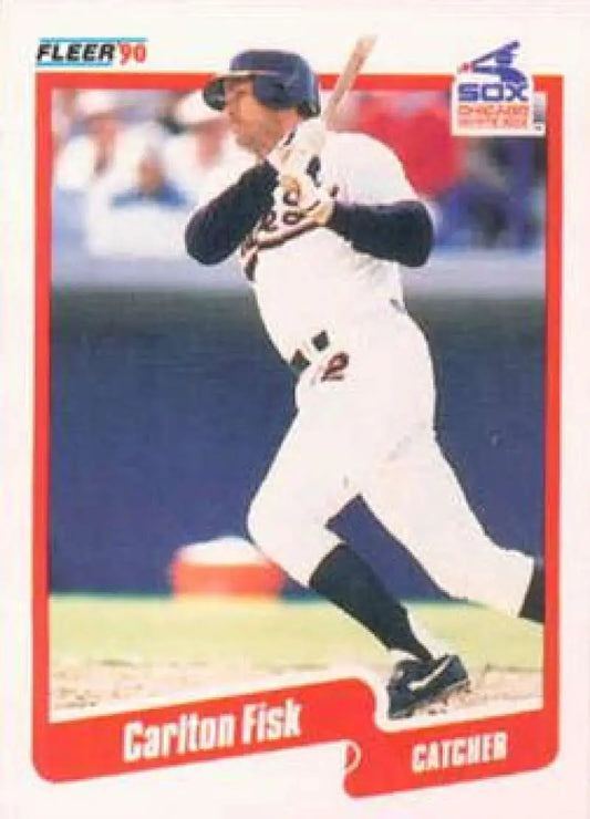 Baseball card of Carlton Fisk in White Sox uniform, 1990 Fleer #530 UER NM-MT