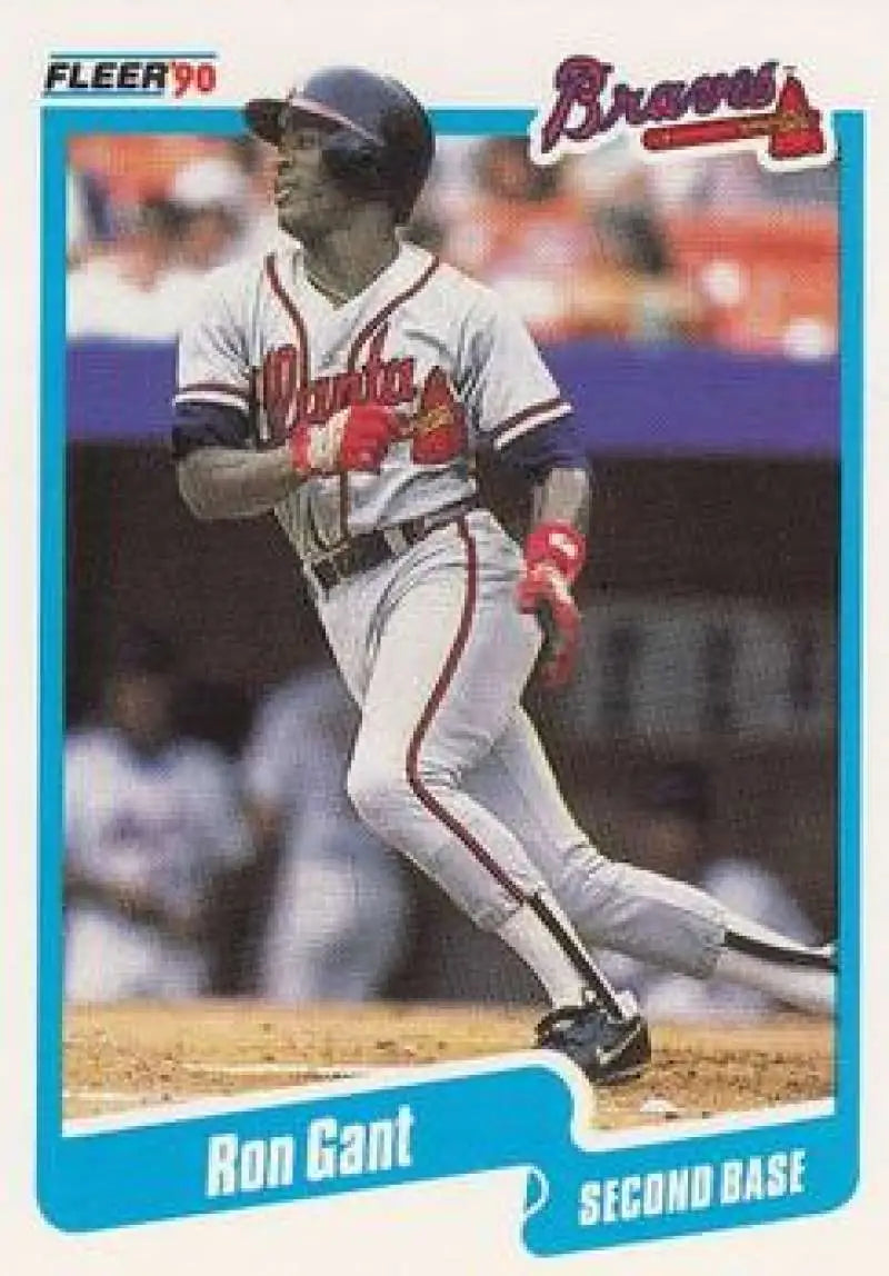 1990 Fleer baseball card of Ron Gant, Atlanta Braves player at bat