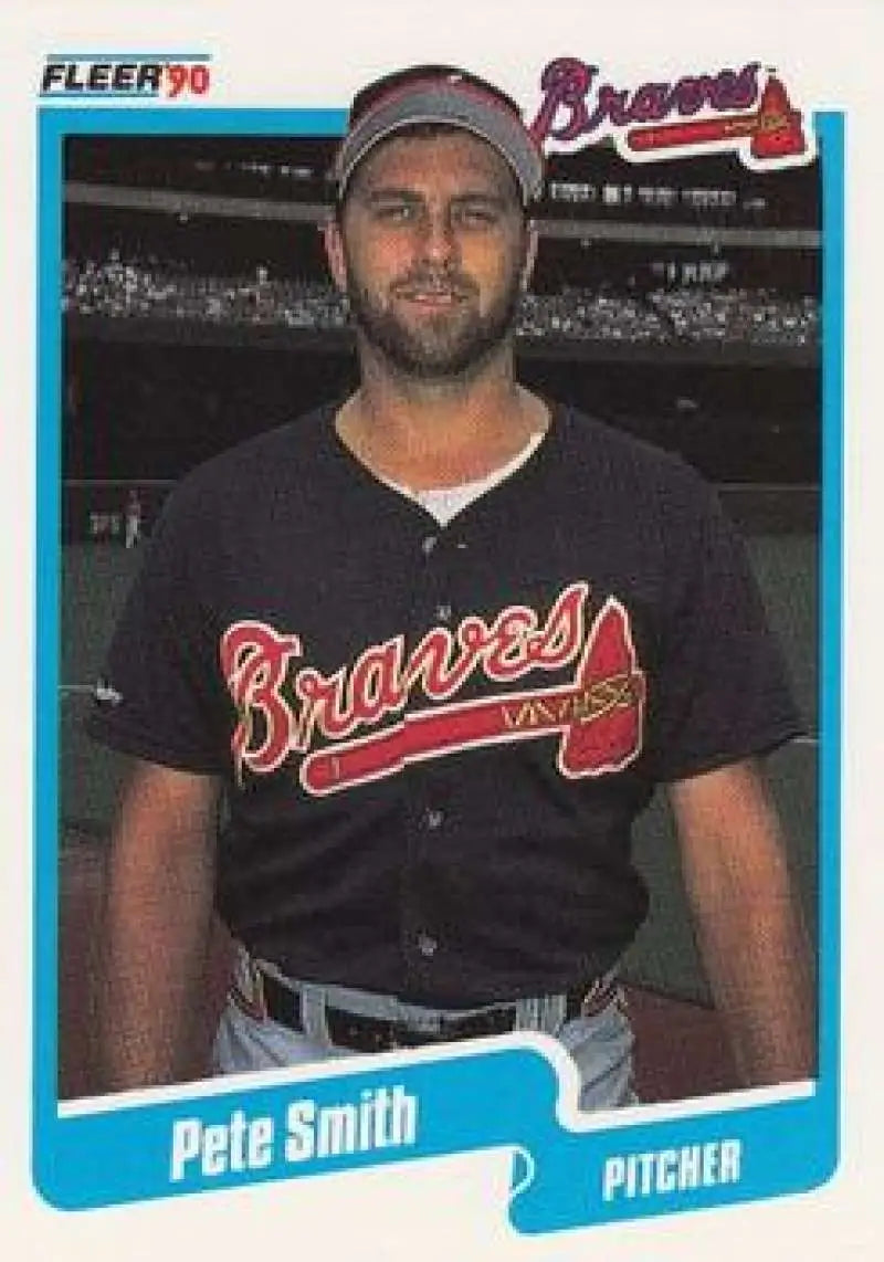 1990 Fleer Baseball Card of Pete Smith in Atlanta Braves Navy Jersey