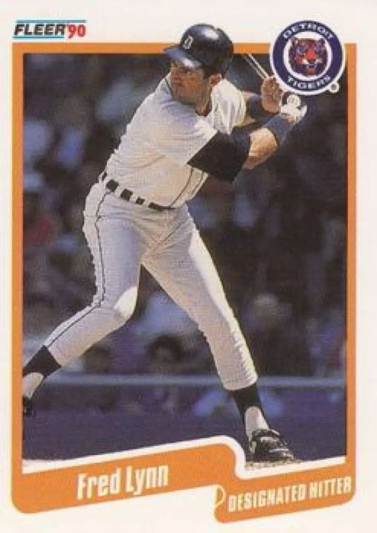 Fred Lynn batting stance on a 1990 Fleer Detroit Tigers baseball card