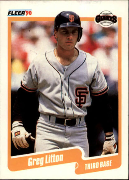 1990 Fleer #61 Greg Litton baseball card featuring San Francisco Giants player in white uniform