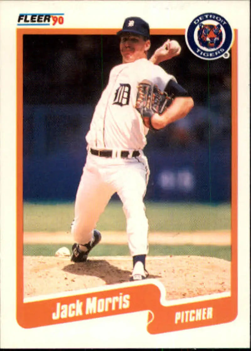 Jack Morris mid-throwing on 1990 Fleer Baseball Card for Detroit Tigers