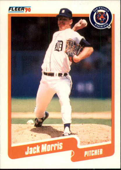 Jack Morris mid-throwing on 1990 Fleer Baseball Card for Detroit Tigers