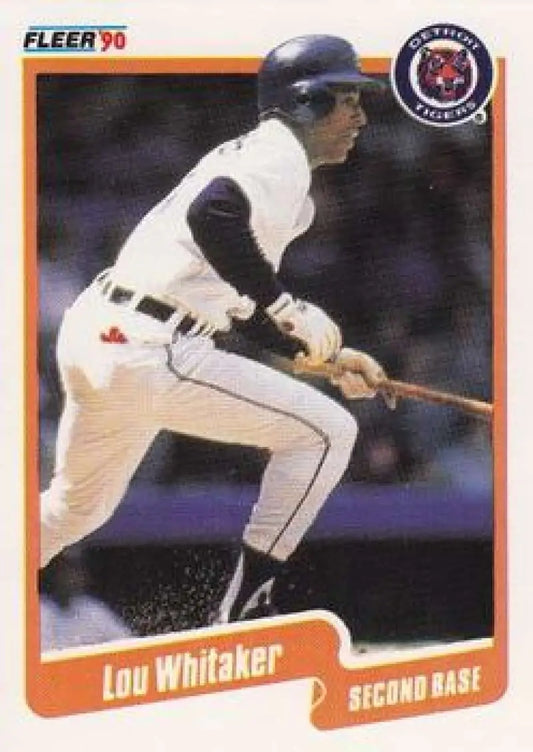 Lou Whitaker batting on a 1990 Fleer Detroit Tigers baseball card