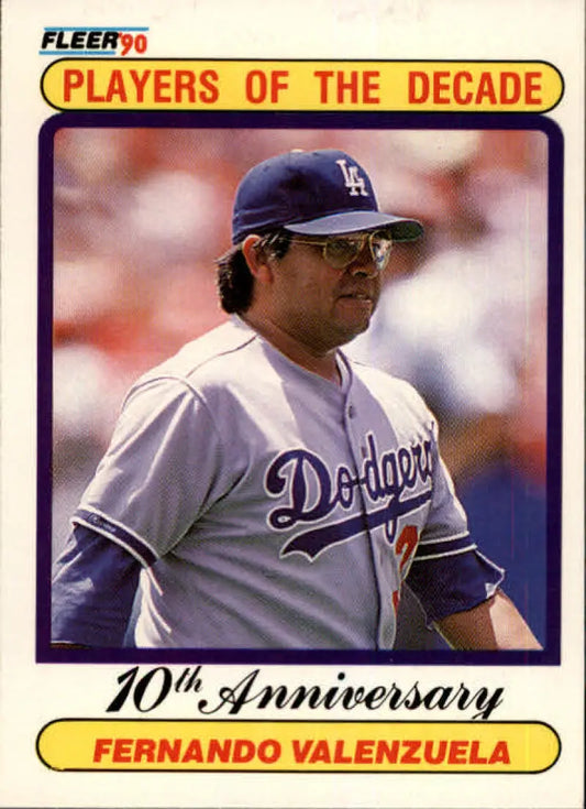 1990 Fleer baseball card of Fernando Valenzuela, Los Angeles Dodgers pitcher