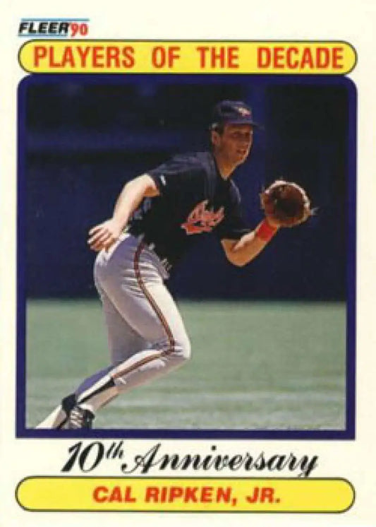 Fleer baseball card featuring Cal Ripken Jr. fielding for the Baltimore Orioles