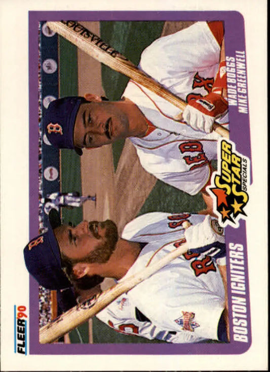 Baseball card of Wade Boggs and Mike Greenwell from the Red Sox, 1990 Fleer #632