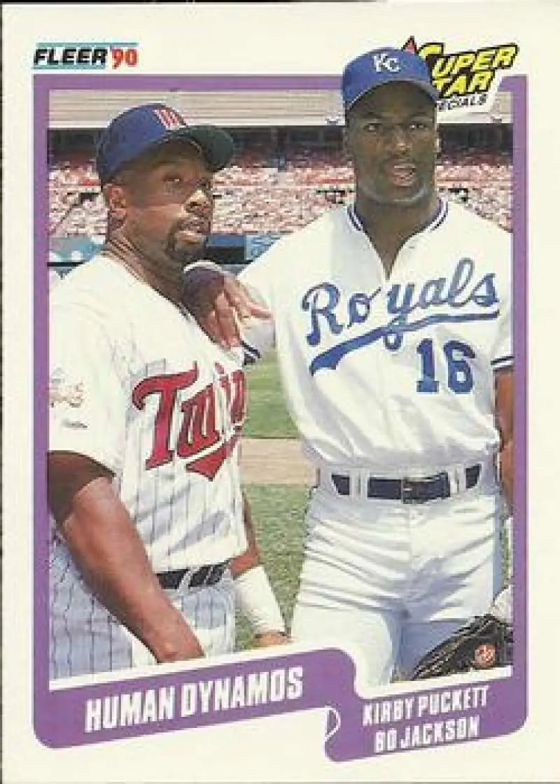 1990 Fleer Baseball Card featuring Kirby Puckett and Bo Jackson as Human Dynamos