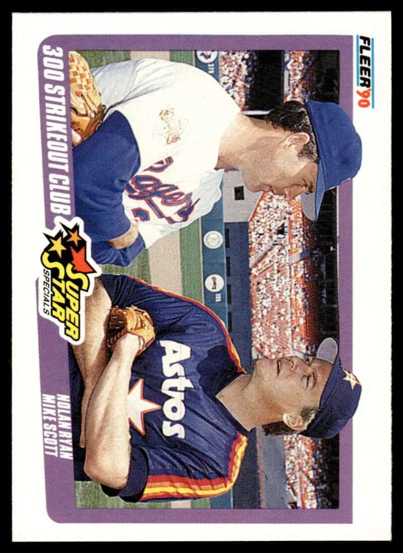 Baseball card of New York Mets player diving catch in 1990 Fleer Nolan Ryan Mike Scott SSS