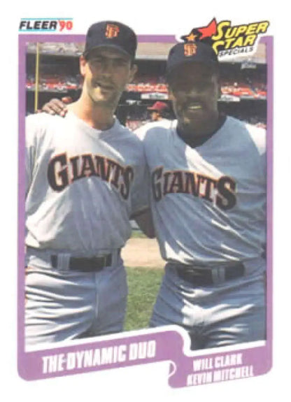 Baseball card of Kevin Mitchell and Will Clark from San Francisco Giants in uniforms
