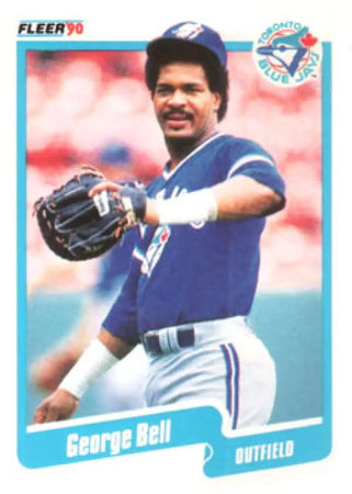 1990 Fleer George Bell baseball card featuring Toronto Blue Jays outfielder in blue uniform