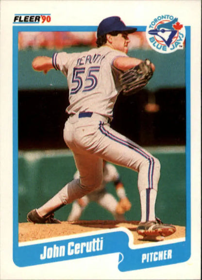 1990 Fleer #78 John Cerutti baseball card featuring Toronto Blue Jays pitcher in action