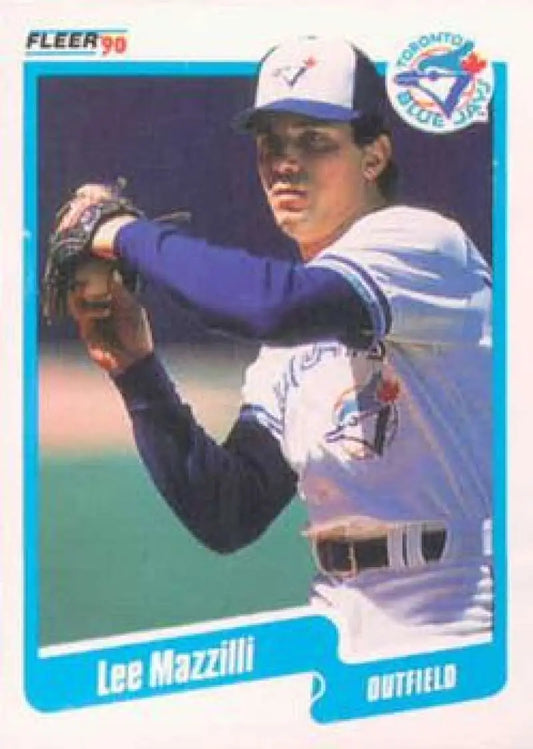 1990 Fleer Lee Mazzilli baseball card showing Toronto Blue Jays pitcher mid-throw