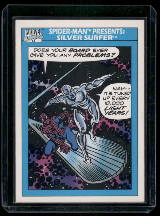 Graded Marvel comic card featuring Spider-Man and Silver Surfer from Impel Marvel Comics