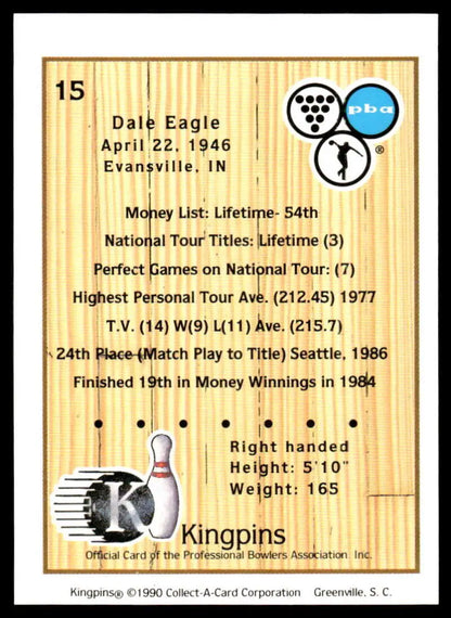 Dale Eagle Kingpins PBA Bowling Card showcasing his top professional bowling achievements