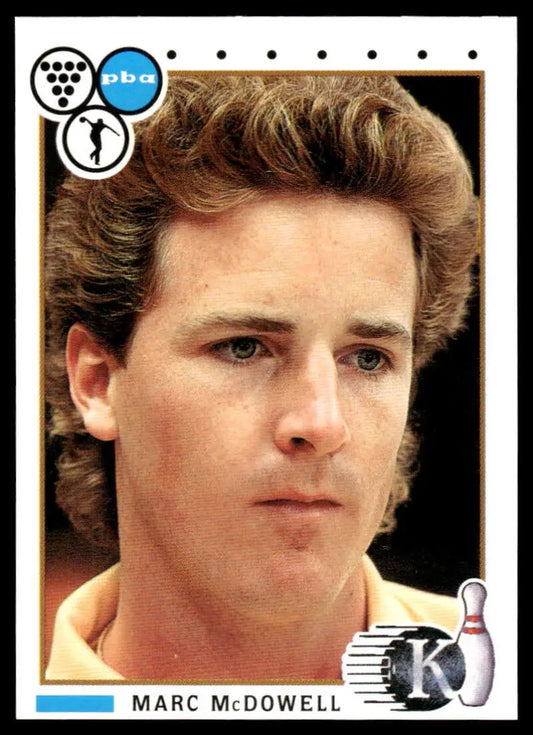 Headshot of Marc McDowell with wavy hair for 1990 PBA Bowling Card
