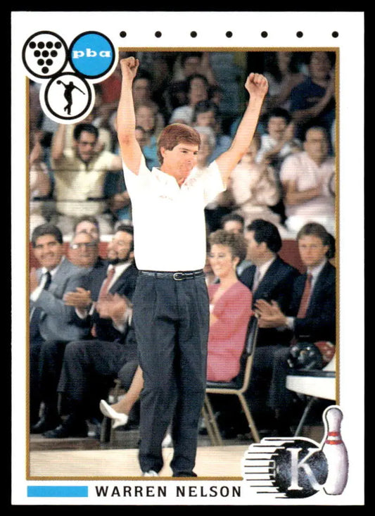 Bowler Warren Nelson celebrating in 1990 Kingpins PBA Bowling Card image