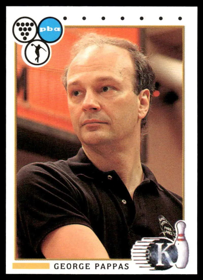 Person in black polo shirt at a PBA bowling event featuring George Pappas