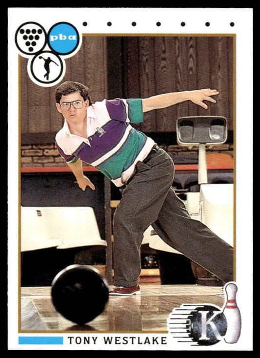 Professional bowler Tony Westlake releasing a bowling ball on a PBA Bowling Card