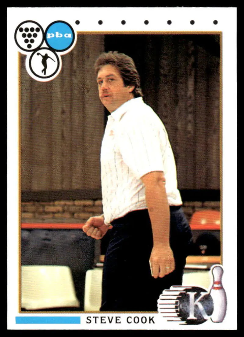 Steve Cook stands on a bowling lane in 1990 Kingpins #36 PBA Bowling Card image
