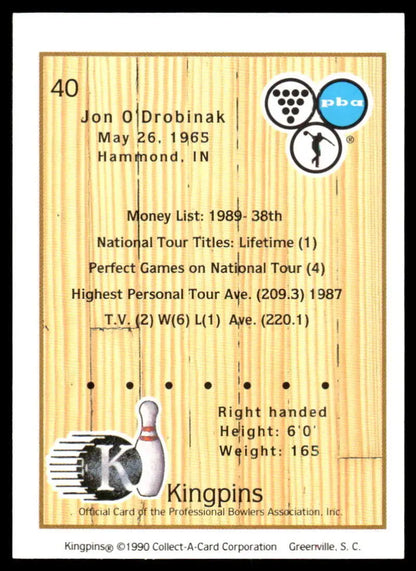 Bowling-themed trading card featuring Jon O’Drobinak from PBA Bowling