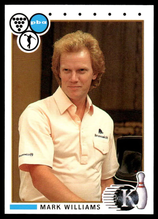 Mark Williams in a pink polo shirt on a 1990 PBA Bowling Card