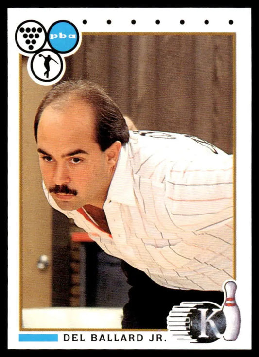 Del Ballard in a white shirt bowling stance on 1990 PBA Bowling Card #56