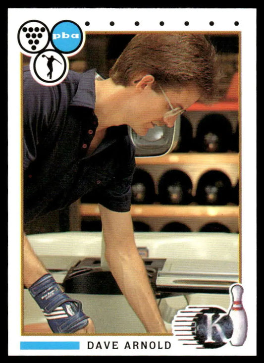 Professional bowler Dave Arnold in action on a PBA Bowling Card, featuring dark shirt