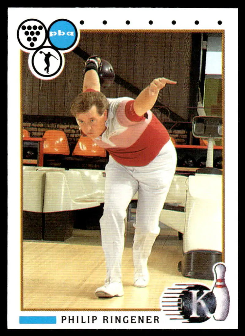 Professional bowler Philip Ringener mid-throw in PBA Bowling Card action shot