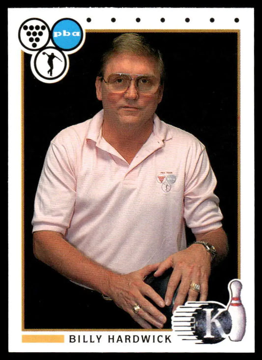 Professional bowling card of Billy Hardwick in light pink polo for PBA Bowling