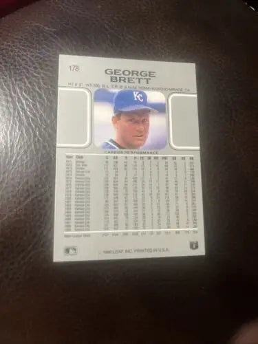 George Brett baseball card from 1990 Leaf showcasing Kansas City Royals HOF star