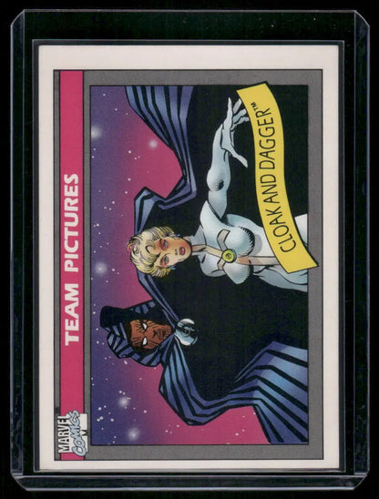 Vertical Marvel Comics trading card featuring Cloak and Dagger from 1990 Marvel Comics
