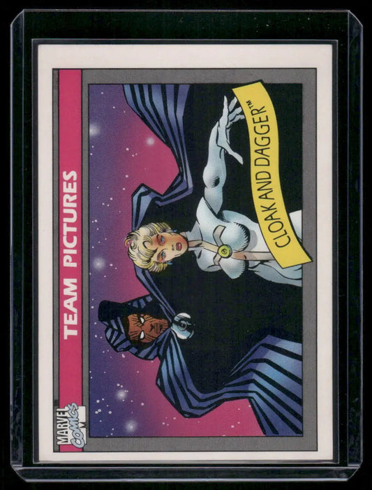 Vertical Marvel Comics trading card featuring Cloak and Dagger from 1990 Marvel Comics