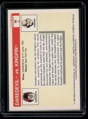 Collectible Marvel Comics Daredevil Kingpin comic card from 1990 Marvel Comics Daredevil Kingpin #95