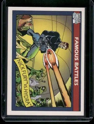 Marvel Comics Hydra Nick Fury trading card featuring Nick Fury vs Hydra from 1990