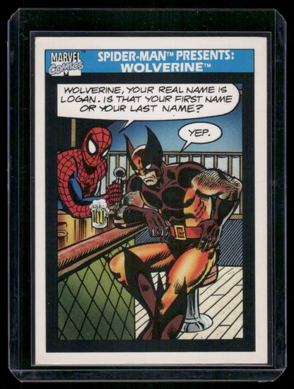 Comic book trading card featuring Spider-Man and Wolverine from 1990 Marvel Comics Wolverine Spider-Man #160