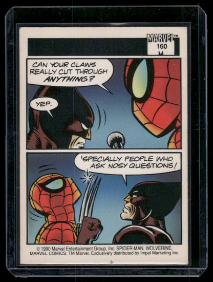 Vintage Marvel trading card featuring Spider-Man and Wolverine from 1990 Marvel Comics