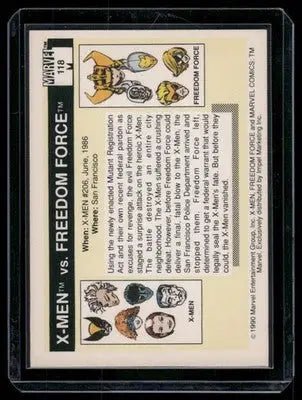 Vintage Marvel Comics X-Men Freedom Force comic card from 1990 product display