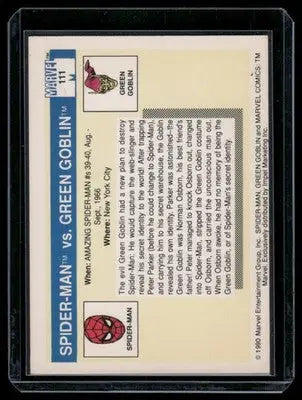 Trading card featuring Spider-Man versus Green Goblin from 1990 Marvel Green Goblin series