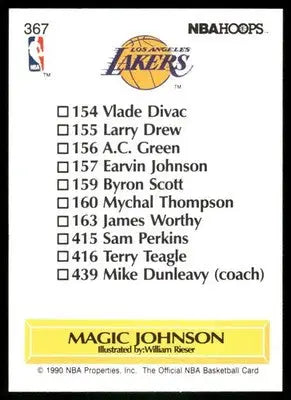 1990 NBA Hoops Magic Johnson basketball card featuring Hoops Magic Johnson Los Angeles Lakers