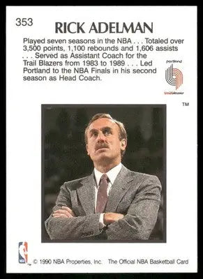 1990 NBA Hoops Rick Adelman basketball card featuring Rick Adelman in a collectible NBA Hoops set